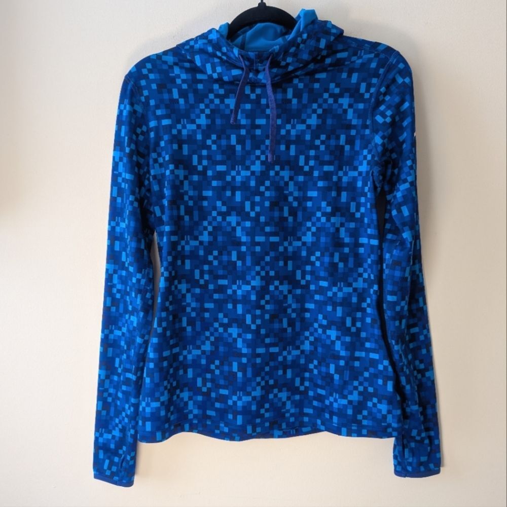 Nike Women's Pro Dri Fit Long Sleeve Hoodie Blue Geo Camo Medium - Picture 2 of 8